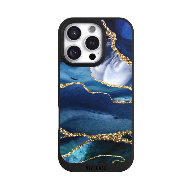 iPhone 16 Pro NIVOpure  Blauer Marmor Gold Glitzer Look