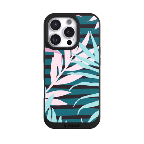 Apple iPhone 16 Pro NIVOpure Feuilles de jungle pastel rose sarcelle