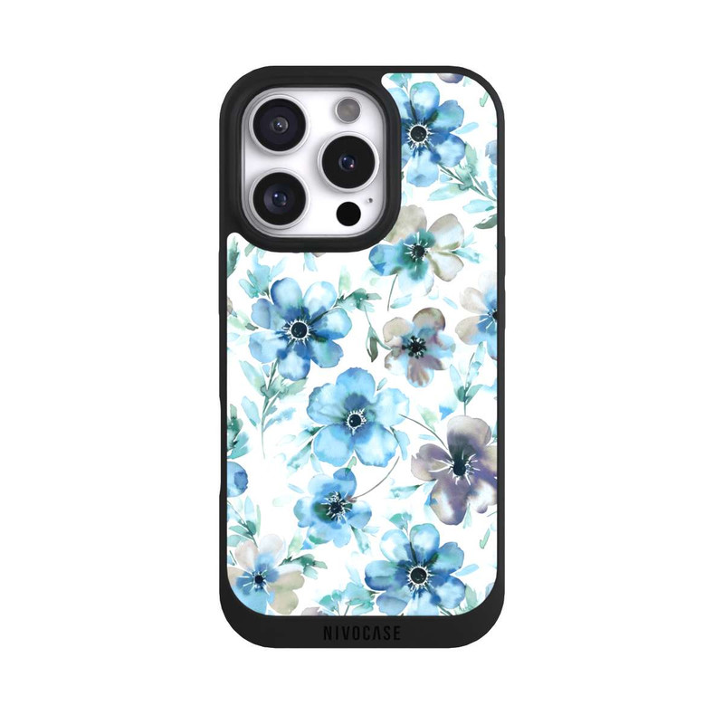 iPhone 16 Pro NIVOpure Motif de fleurs bleues Tendance