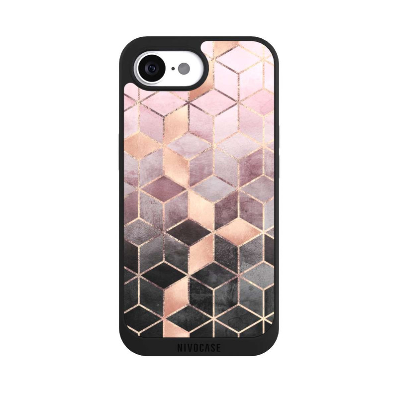 iPhone 16e NIVOpure Imprimé Cubes Dégradés Gris Rose