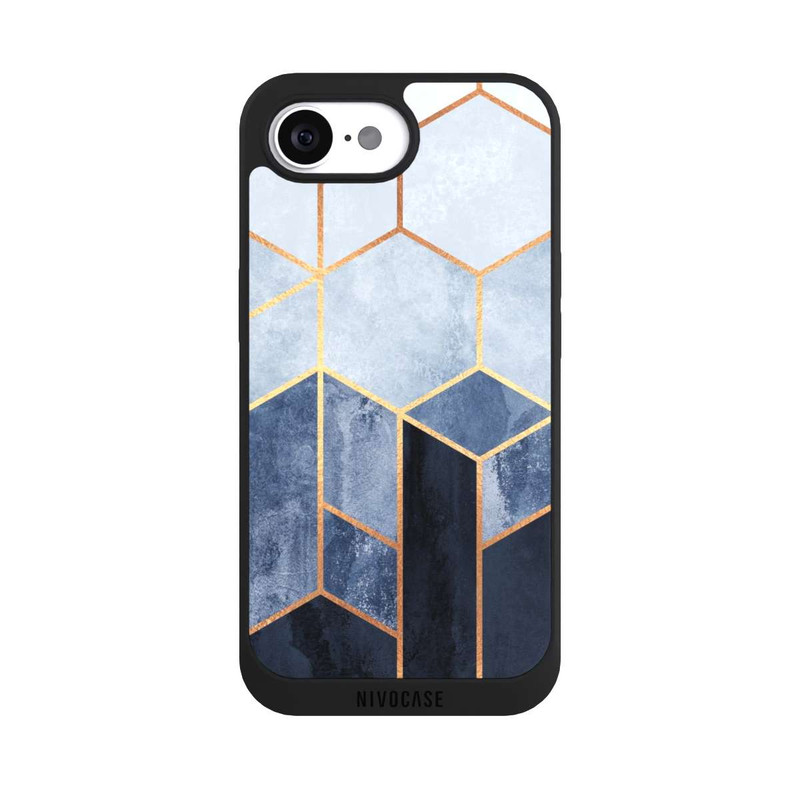 iPhone 16e NIVOpure Impression d'or d'hexagones bleus doux