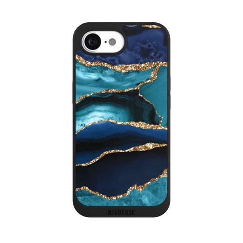 Apple iPhone 16e NIVOpure Dark and Light Blue Marble Gold Glitter Look