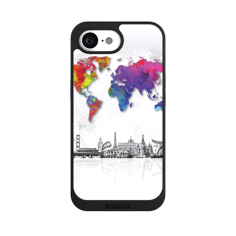 iPhone 16e NIVOpure Weltkarte mit Skyline