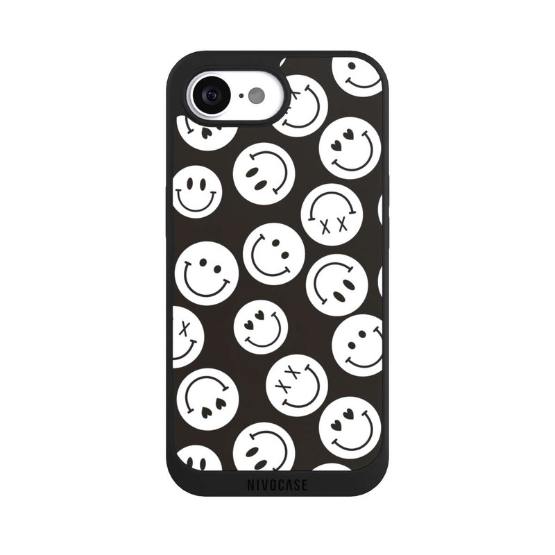 iPhone 16e NIVOpure Smiles Emotes Pattern Black And White