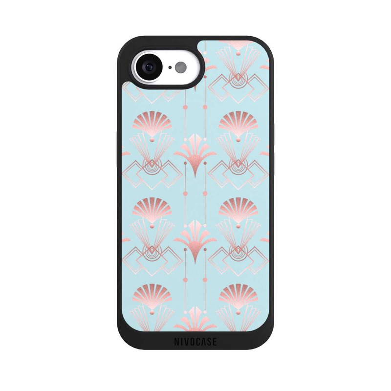iPhone 16e NIVOpure Art Deco Rose Gold Elegance Blue