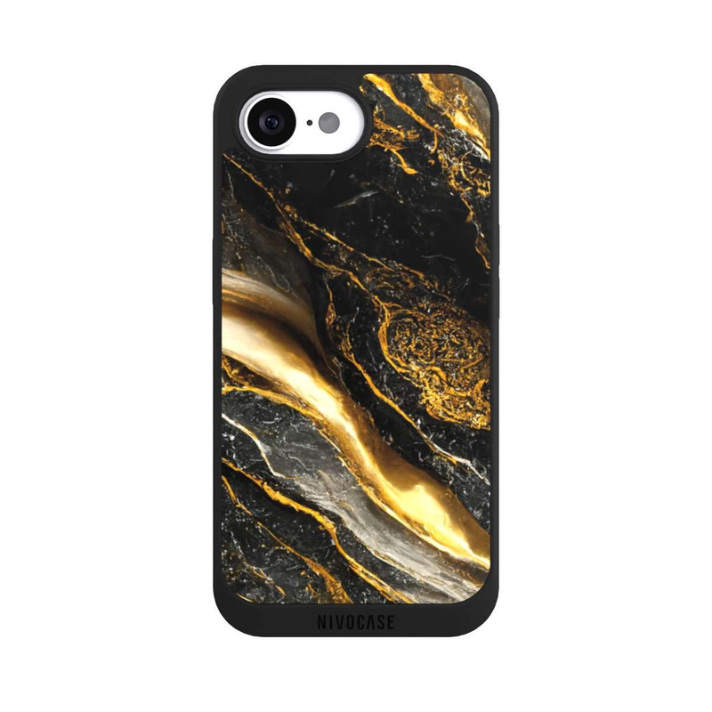 iPhone 16e NIVOpure Black Marble Gold Print Layers