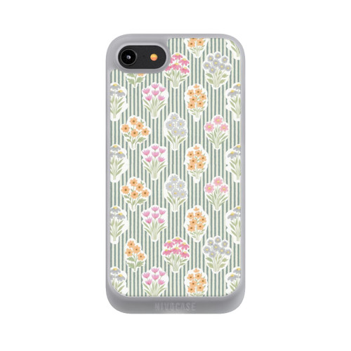 Apple iPhone 7 NIVOpure Ditsy Flower Sticker Bouquets on Blue and Cream Pinstripes