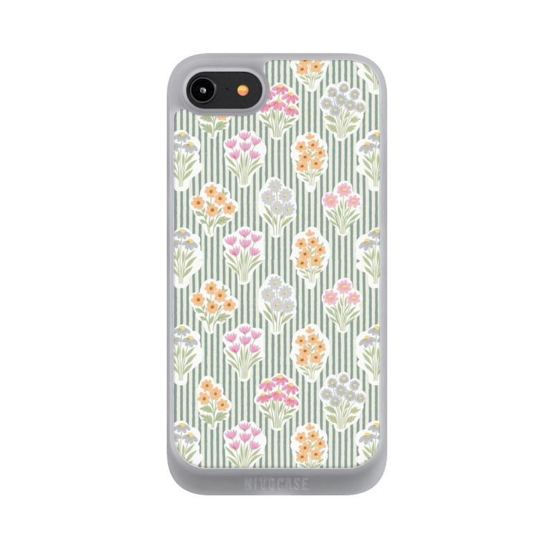 iPhone 7 NIVOpure Ditsy Flower Sticker Bouquets on Blue and Cream Pinstripes