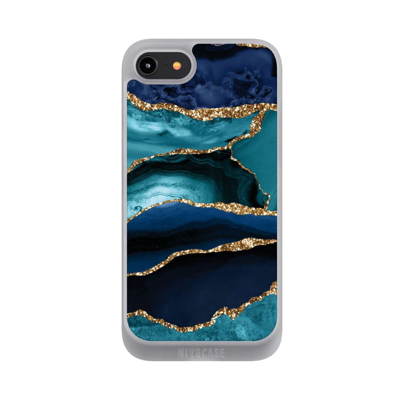 iPhone 8 NIVOpure Dark and Light Blue Marble Gold Glitter Look