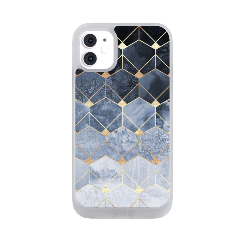 iPhone 11 NIVOpure Blaue Sechsecke und Diamanten Golddruck