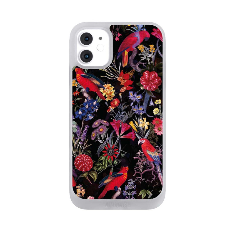 iPhone 11 NIVOpure Dunkle Blumen und Papageien