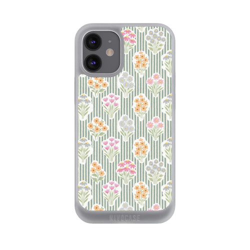 Apple iPhone 12 mini NIVOpure Ditsy Flower Sticker Bouquets on Blue and Cream Pinstripes