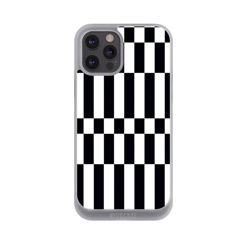 iPhone 12 Pro NIVOpure Checked Abstract Bold Black and White Color Block