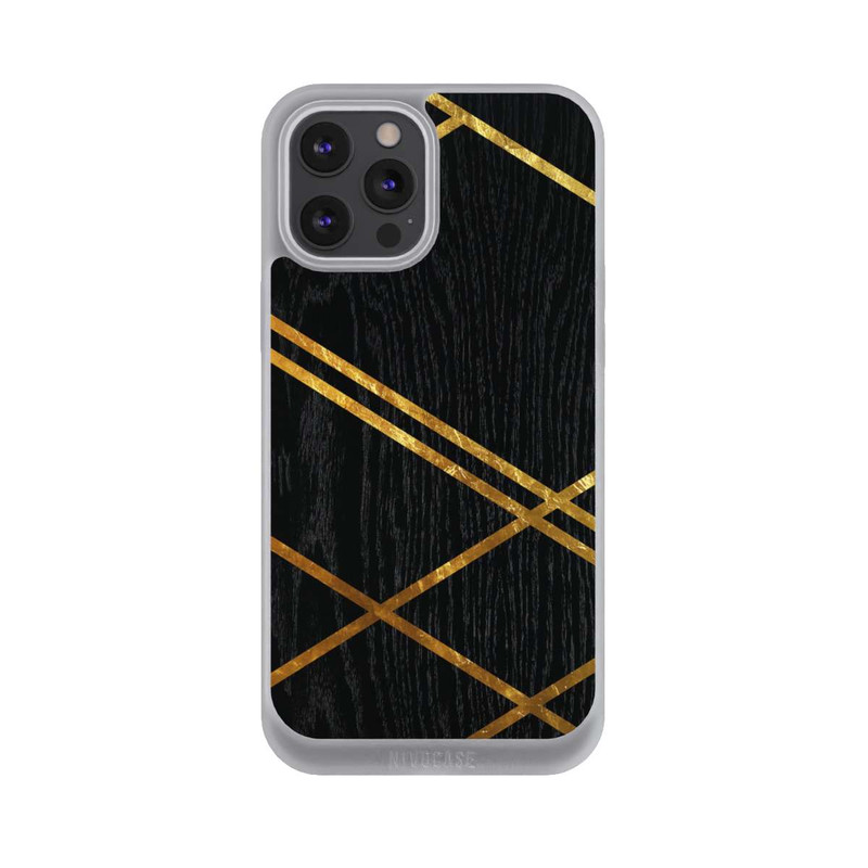 iPhone 12 Pro Max NIVOpure Noir Motif géométrique Rayures dorées