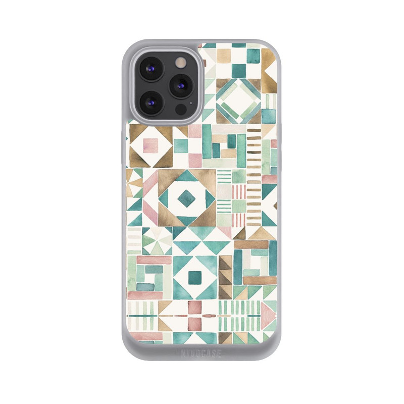 iPhone 12 Pro Max NIVOpure Geometric Blocks Retro Vintage Patchwork Green