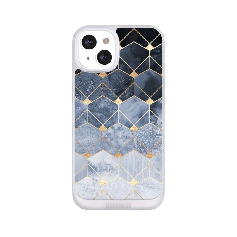 iPhone 13 NIVOpure Blaue Sechsecke und Diamanten Golddruck
