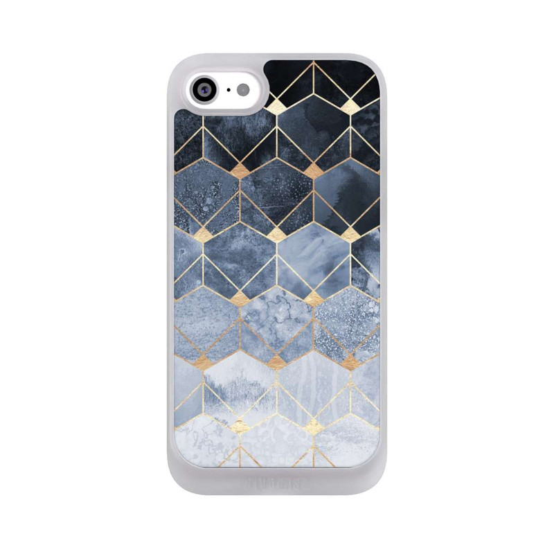 iPhone SE 2022 NIVOpure Blaue Sechsecke und Diamanten Golddruck