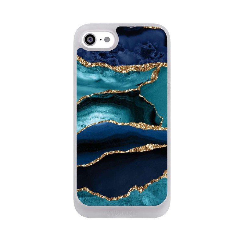 iPhone SE 2022 NIVOpure Dark and Light Blue Marble Gold Glitter Look