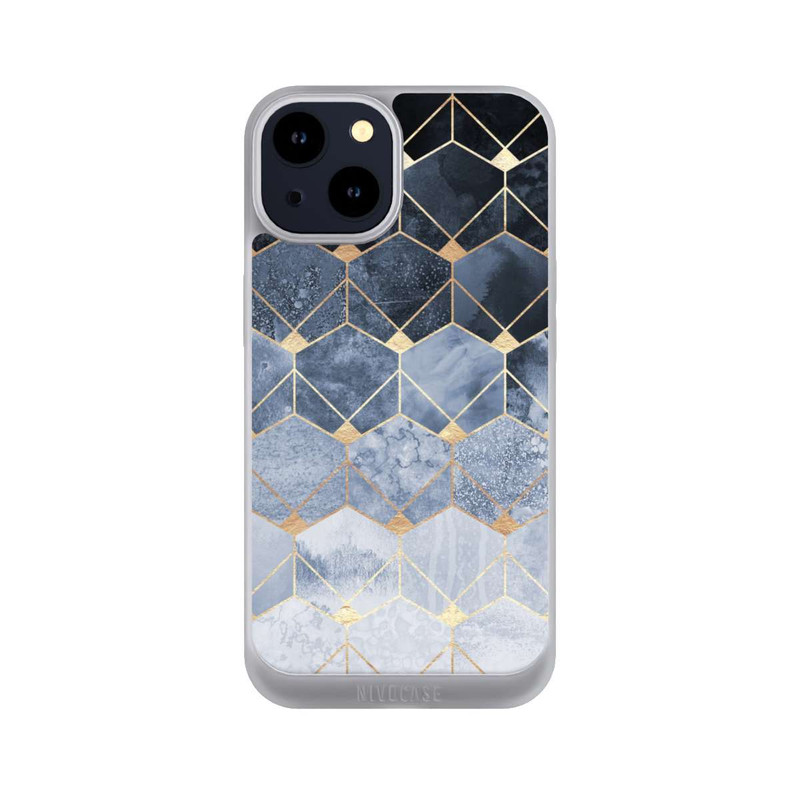 iPhone 14 NIVOpure Blaue Sechsecke und Diamanten Golddruck