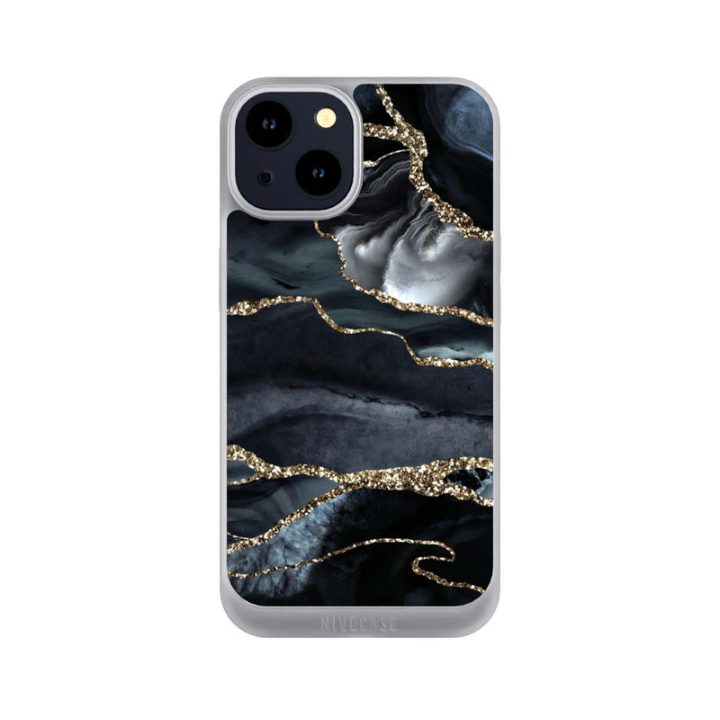 iPhone 14 NIVOpure Dunkler Marmor Gold Glitzerlook