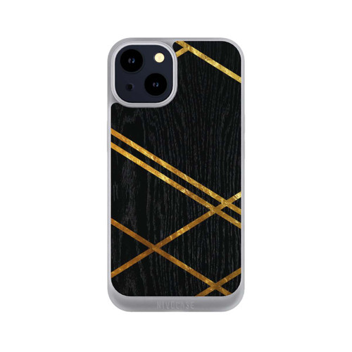 Apple iPhone 14 NIVOpure Schwarzes geometrisches Muster Goldene Streifen