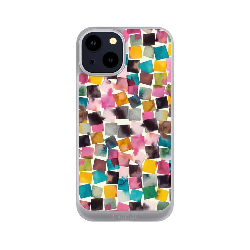 iPhone 14 NIVOpure Plaids Géométriques Aquarelle Rose