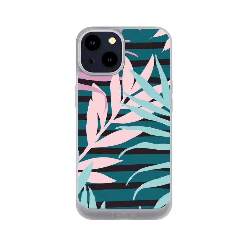 iPhone 14 NIVOpure Pastell-Dschungelblätter rosa blaugrün