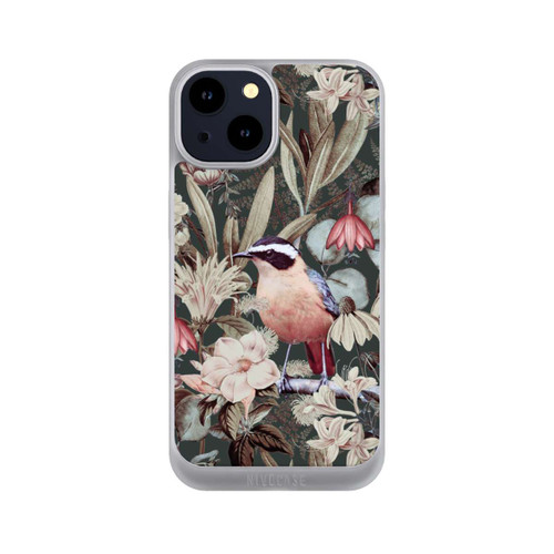 Apple iPhone 14 NIVOpure Orangefarbener Vogel im Vintage Blumenmuster