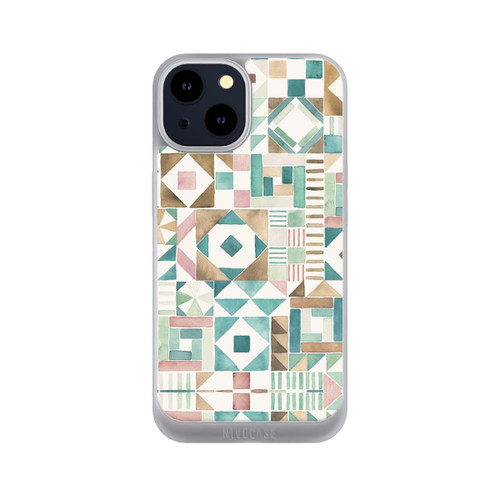 Apple iPhone 14 NIVOpure Geometric Blocks Retro Vintage Patchwork Green