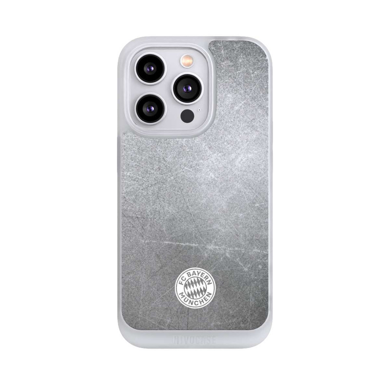 iPhone 14 Pro NIVOpure Klassisches FCB Logo Klein - Weiß auf Metalllook