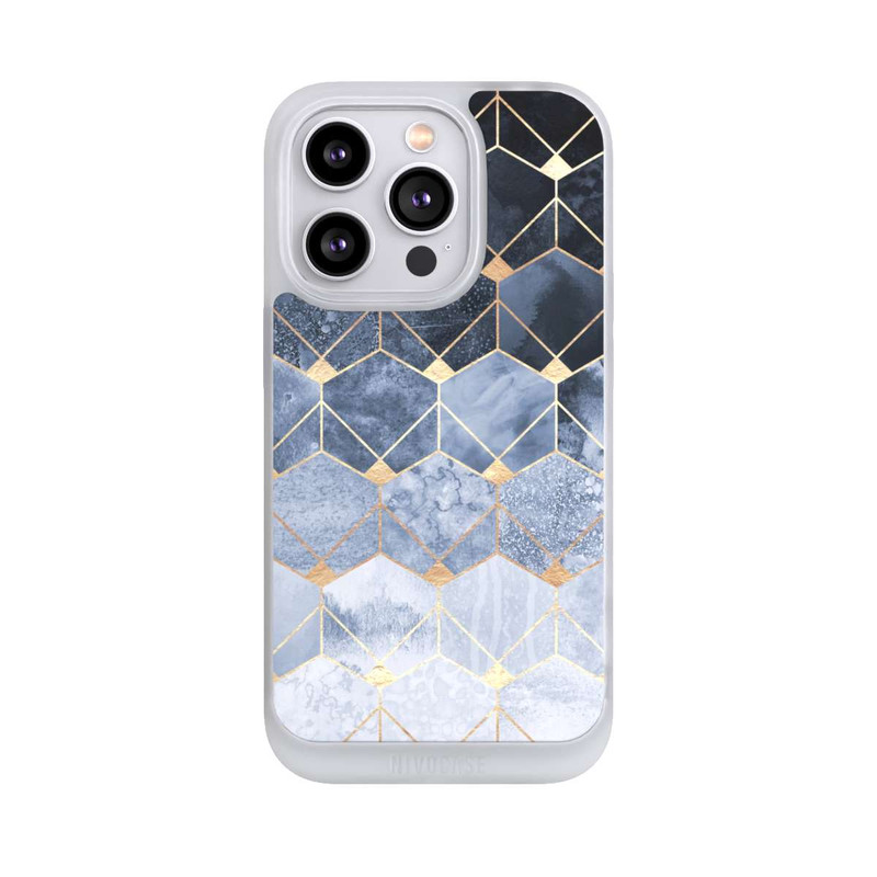 iPhone 14 Pro NIVOpure Blaue Sechsecke und Diamanten Golddruck