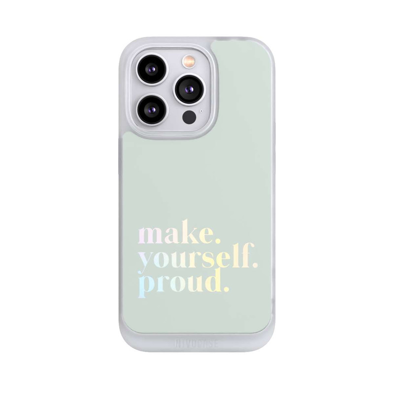 iPhone 14 Pro NIVOpure Make Yourself Proud Zitat-Minze und Farbverlauf