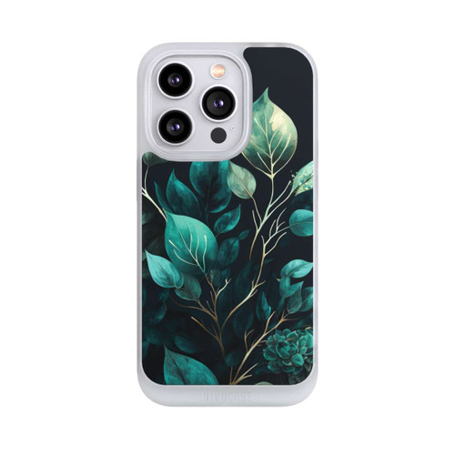 Apple iPhone 14 Pro NIVOpure Grüne Eukalyptus Blätter mit dunklem Hintergrund mit KI