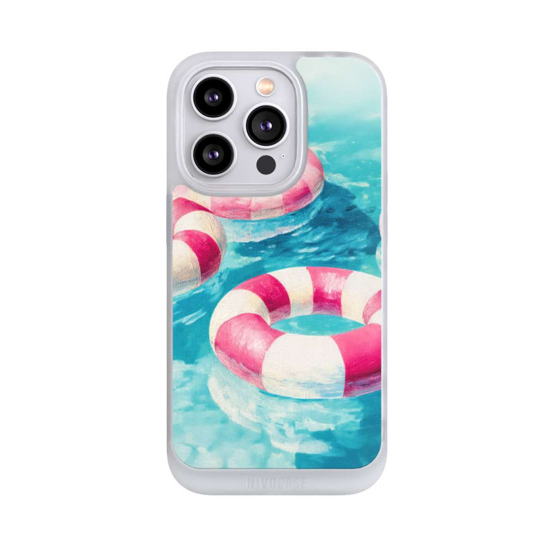iPhone 14 Pro NIVOpure Gestreifte Schwimmringe im Pool