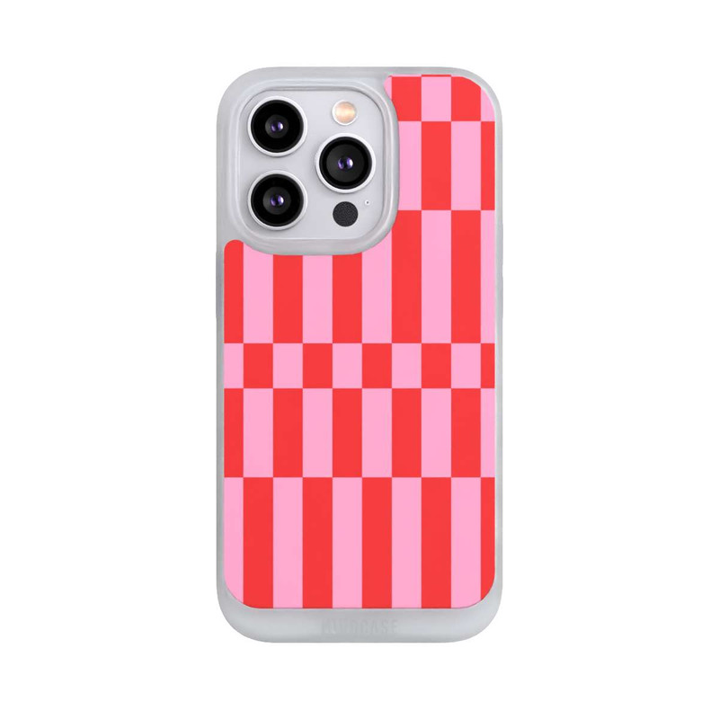 iPhone 14 Pro NIVOpure Checked Abstract Bold Coral Red and Pink Color Block