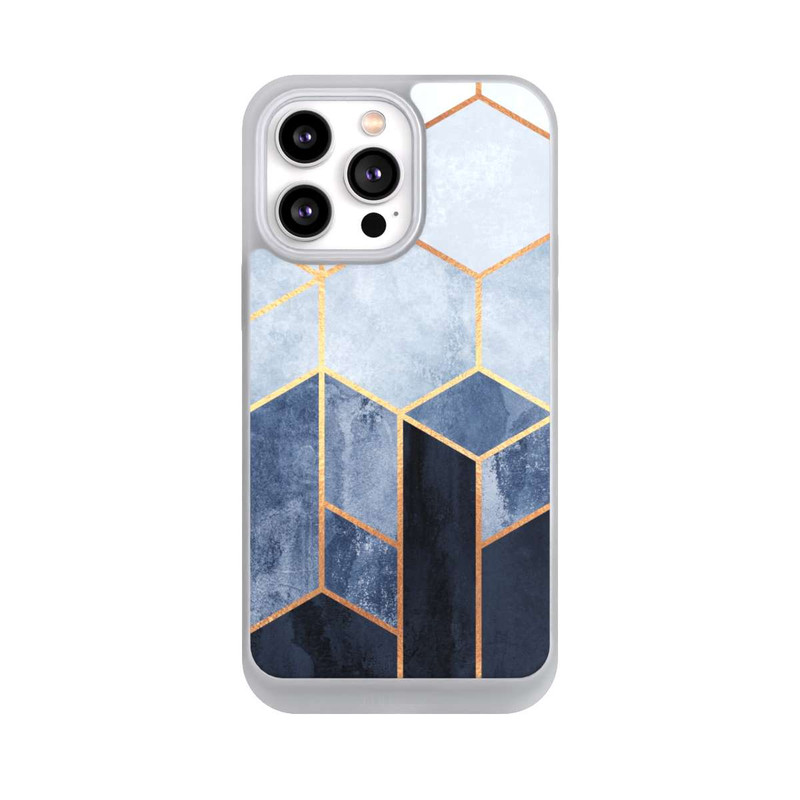 iPhone 14 Pro Max NIVOpure Soft Blue Hexagons Gold Print