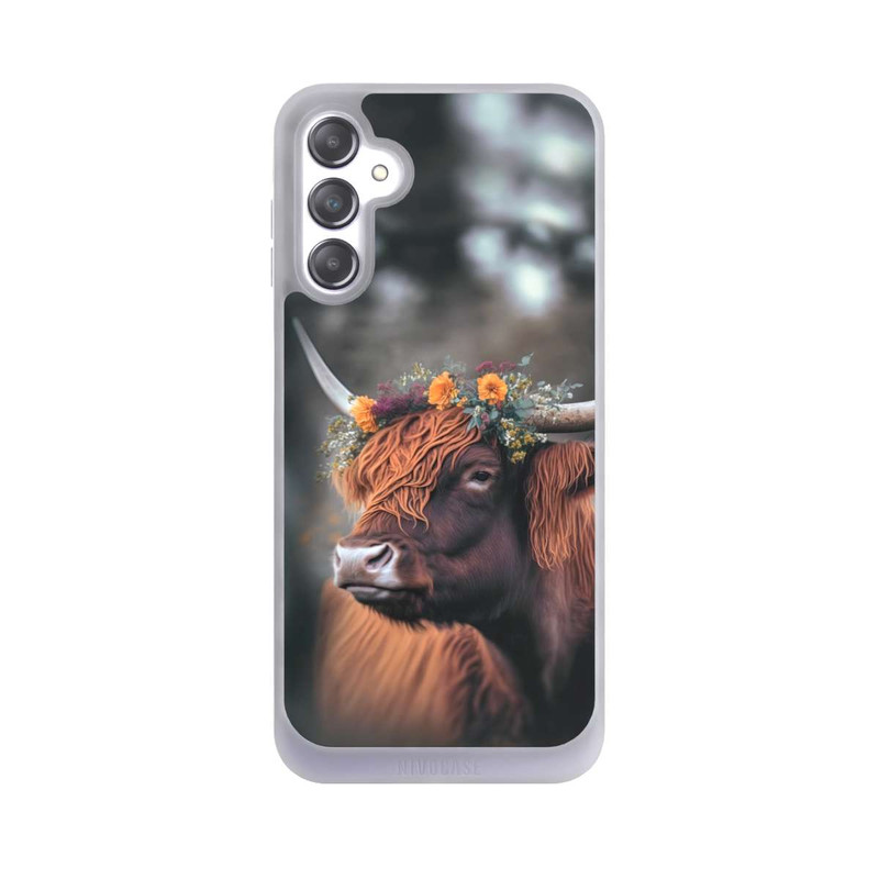 Galaxy A14 5G NIVOpure Vache des Highlands avec des fleurs avec IA