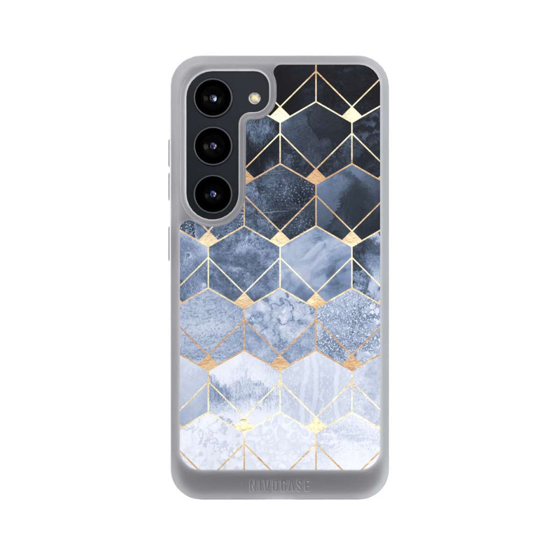 Galaxy S23 NIVOpure Blaue Sechsecke und Diamanten Golddruck