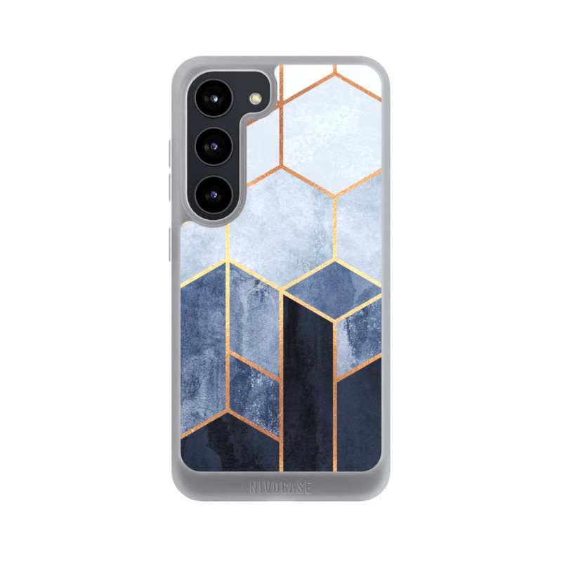 Galaxy S23 NIVOpure Blauer Farbverlauf Sechsecke Golddruck