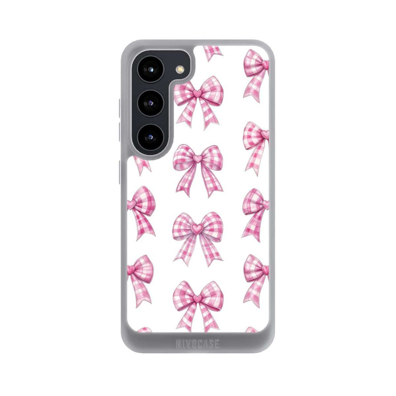 Galaxy S23 NIVOpure Pink Gingham Hearts and Bows with AI
