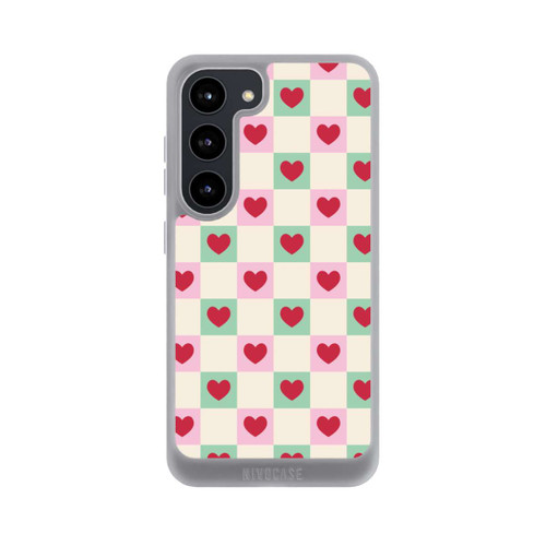 Samsung Galaxy S23 NIVOpure Karomuster Herzen Rosa und Grün Valentinstag