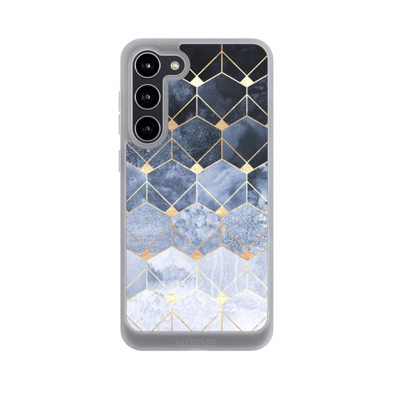 Galaxy S23 + NIVOpure Blaue Sechsecke und Diamanten Golddruck