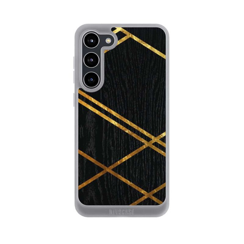 Galaxy S23 + NIVOpure Black Geometric Pattern Golden Stripes