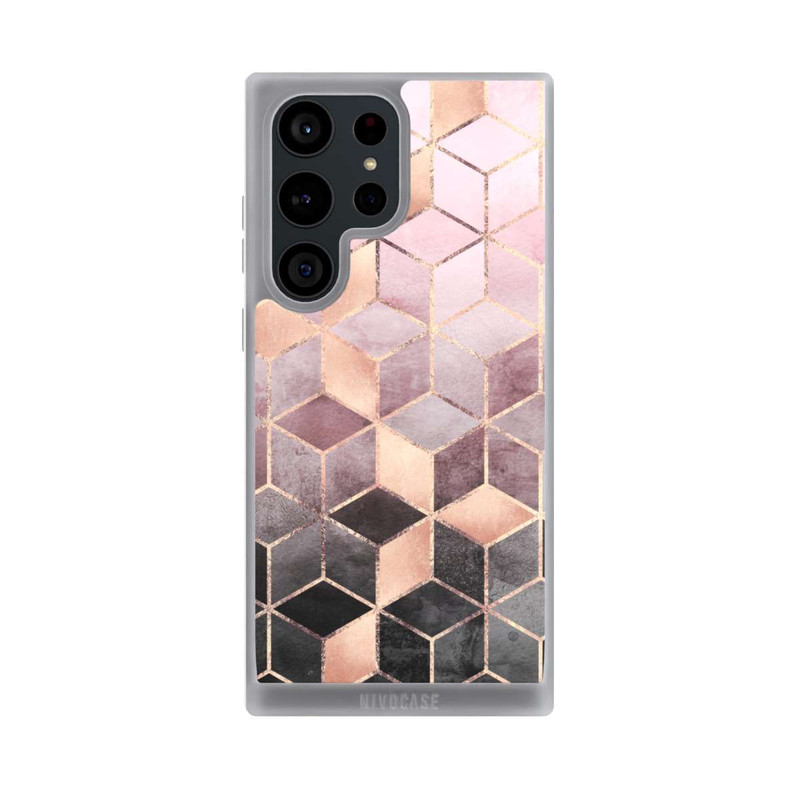 Galaxy S23 Ultra NIVOpure Imprimé Cubes Dégradés Gris Rose