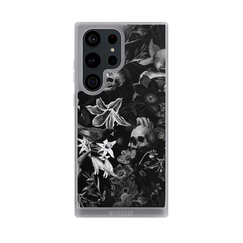 Galaxy S23 Ultra NIVOpure Skulls and Flowers on Black Background