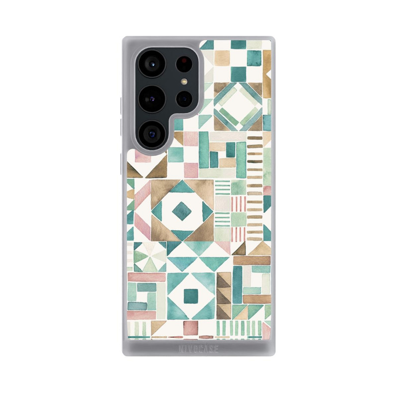 Galaxy S23 Ultra NIVOpure Geometric Blocks Retro Vintage Patchwork Green