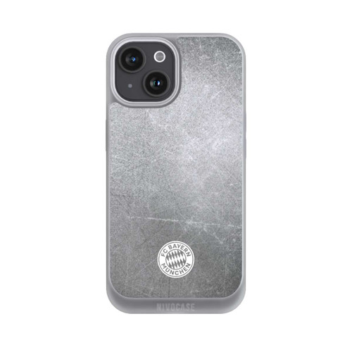 Apple iPhone 15 NIVOpure Klassisches FCB Logo Klein - Weiß auf Metalllook