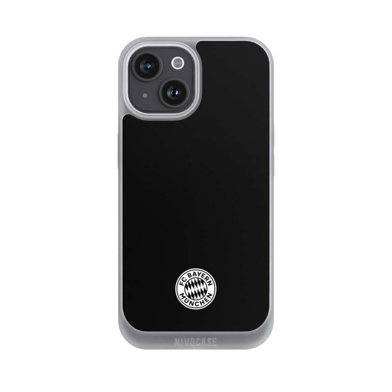 iPhone 15 NIVOpure Klassisches FCB Logo Klein - Weiß auf Schwarz