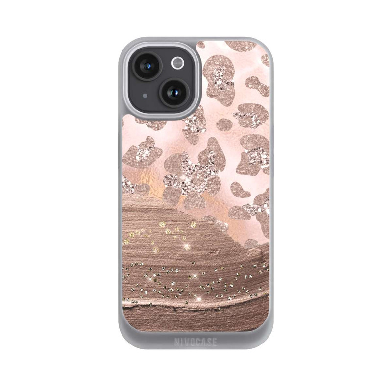 iPhone 15 NIVOpure Silberner Leoparden Glitzerlook