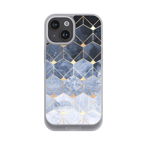 Apple iPhone 15 NIVOpure Blaue Sechsecke und Diamanten Golddruck